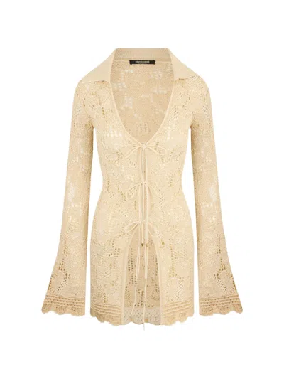 Roberto Cavalli Front-tie Cardigan In Neutral