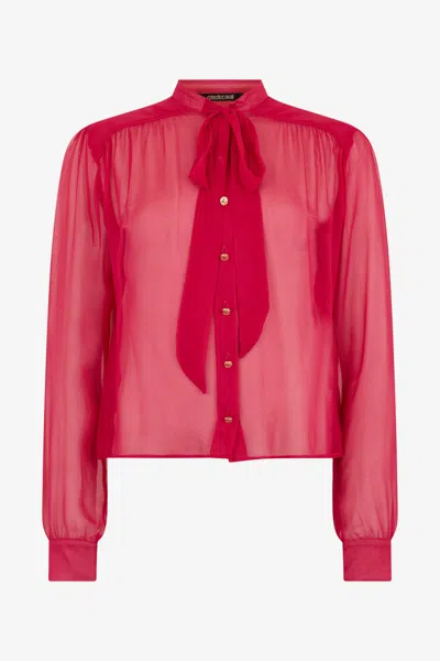 Roberto Cavalli Fuchsia Tie-neck Shirt In Red