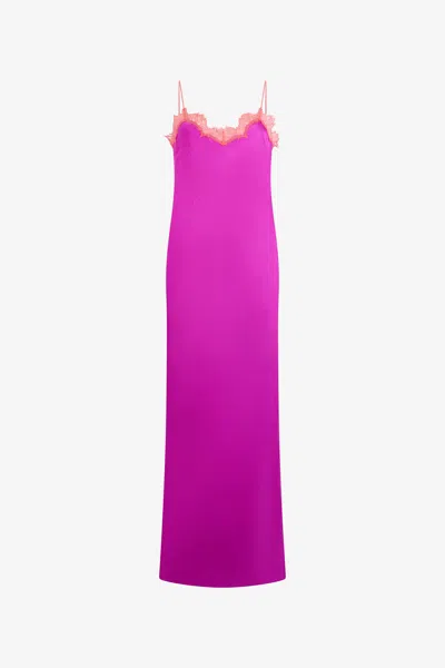 Roberto Cavalli Fuchsiafarbenes Maxi-slip-kleid Aus Seide