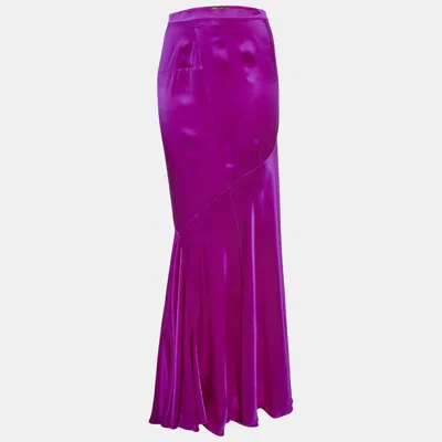 Pre-owned Roberto Cavalli Fuschia Pink Satin Silk Flared Maxi Skirt M