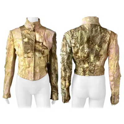 Pre-owned Roberto Cavalli F/w 2001 Runway Distressed Denim Silk Jacket Coat In Sand