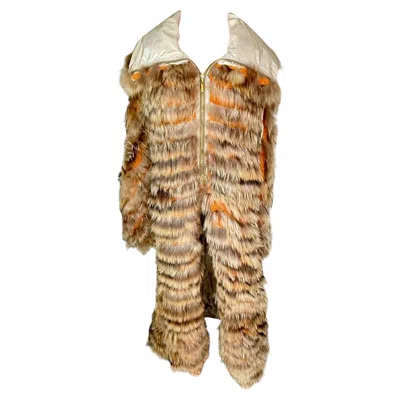 Pre-owned Roberto Cavalli F/w 2002 Runway Unworn Full Length Collar Zipper Knit Fur Coat In Brown