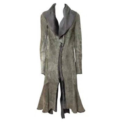 Pre-owned Roberto Cavalli F/w 2003 Fur And Leather Long Coat In Gray