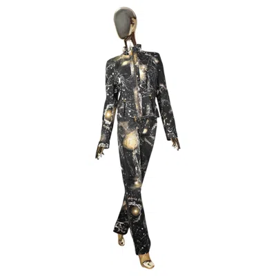 Pre-owned Roberto Cavalli F/w 2003 Zodiac Constellation Print Jacket And Pants Set In Black