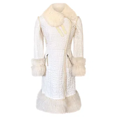 Pre-owned Roberto Cavalli F/w 2005 White Leather, Fox & Snake Coat