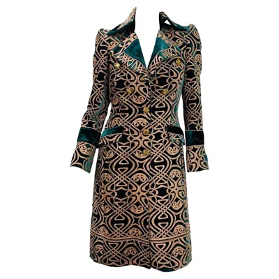Pre-owned Roberto Cavalli F/w 2006 Vintage  Brocade Velvet Coat In Black