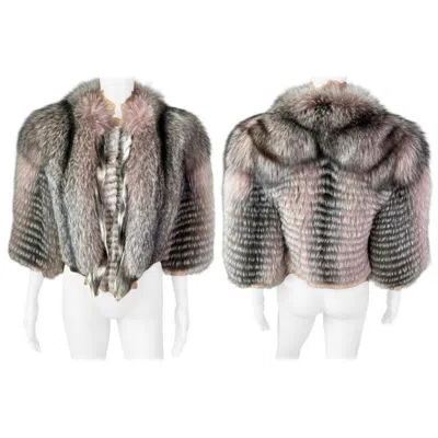 Pre-owned Roberto Cavalli F/w 2010 Runway Cropped Fox Fur Bolero Jacket Coat In Gray