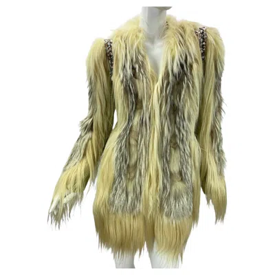 Pre-owned Roberto Cavalli Fw 2011 Leather Goat Fox Fur Wool Crystal Embellished Jacket 42 In Brown