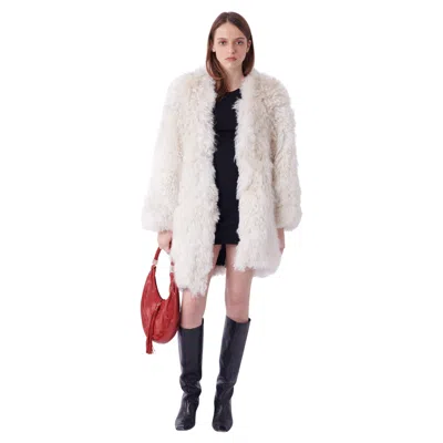 Pre-owned Roberto Cavalli F/w 2014 Runway Cream Sheepskin Coat With Zebra Print Lining In White