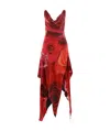 Roberto Cavalli Kleid Mit Asymmetrischem Rock Und Print Rose In Red
