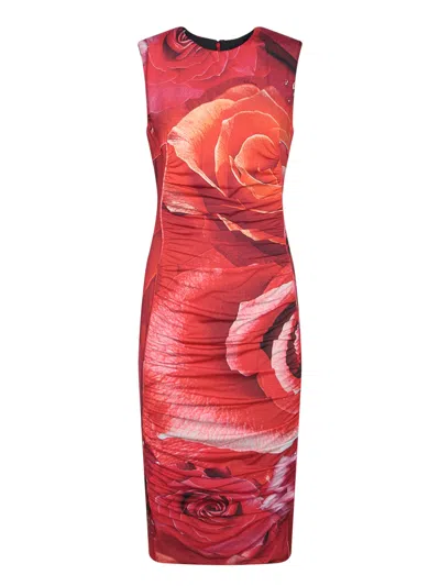 Roberto Cavalli Rose-print Midi Dress In Red