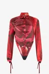 Roberto Cavalli Garden Rose Print Bodysuit Shirt In Rosso