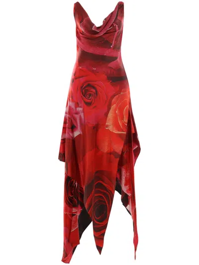 ROBERTO CAVALLI GARDEN ROSE-PRINT DRESS