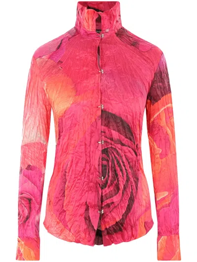 Roberto Cavalli Garden Rose-print Shirt In 粉色