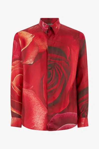 Roberto Cavalli Garden Rose Print Shirt In Red