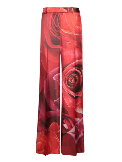 Roberto Cavalli Garden Rose Red Silk Trousers