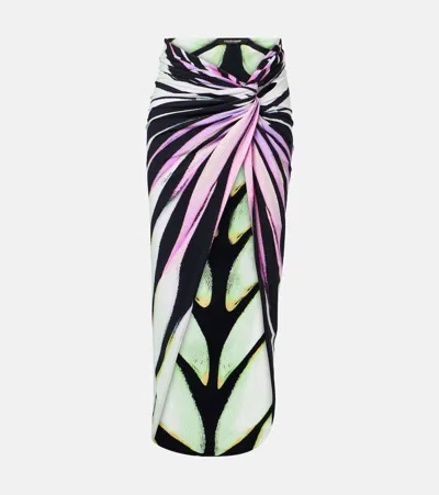 Roberto Cavalli Ray Of Sea Butterfly-print Knot-detail Sarong In Multi