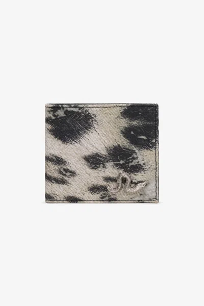 Roberto Cavalli Animal-print Snake-plaque Wallet In Gray