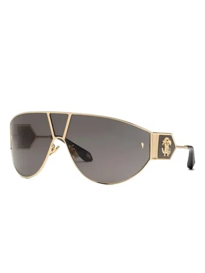 Roberto Cavalli Geometric-frame Logo Sunglasses In Gold