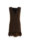 Roberto Cavalli Geometric Grid-embroidered Minidress In Black