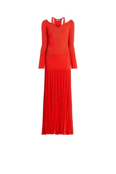 Roberto Cavalli Geometric Lace Knitted Dress In Red
