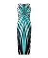 Roberto Cavalli Womens Turchese Striped Plunge Stretch-woven Midi Dress In Blue