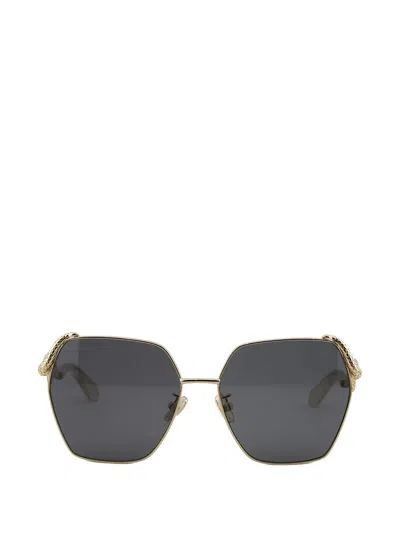 Roberto Cavalli Geometric-frame Snake-detail Sunglasses In Gold