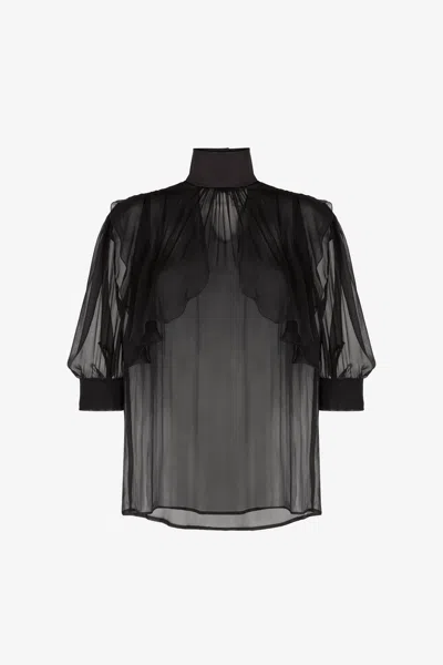Roberto Cavalli Semi-sheer High-neck Blouse In Black