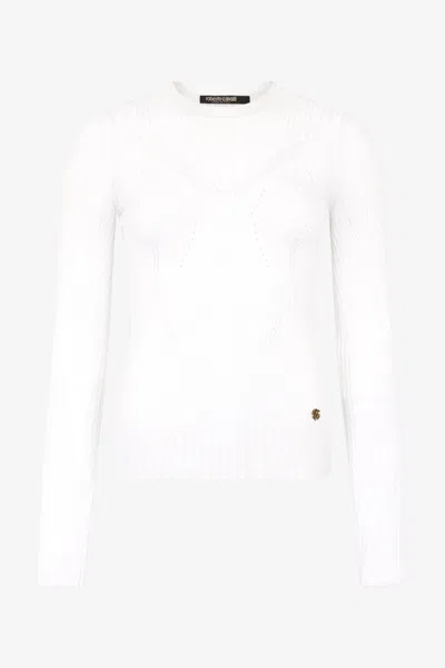 Roberto Cavalli Gerippter Pullover Mit Wall-print In White