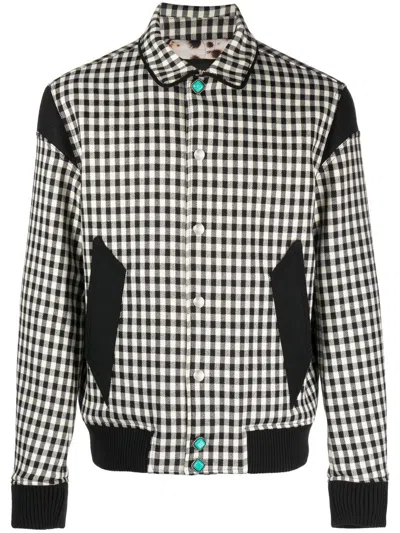 Roberto Cavalli Gingham-check Shirt-collar Jacket In Black