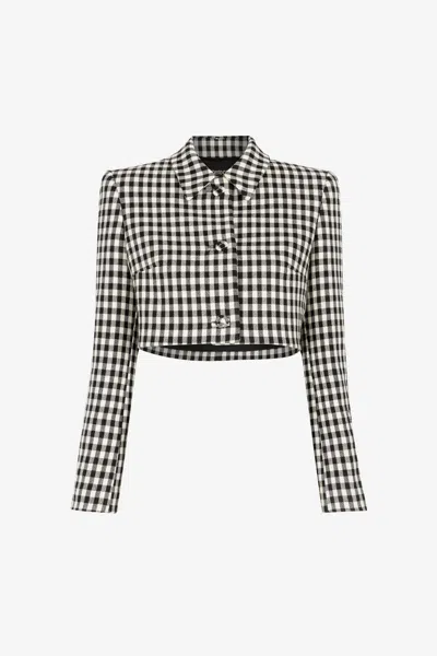 Roberto Cavalli Gingham Cropped Blazer In Black/white