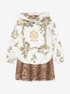 Roberto Cavalli Girls Ivory Arabesque & Leopard Dress In White