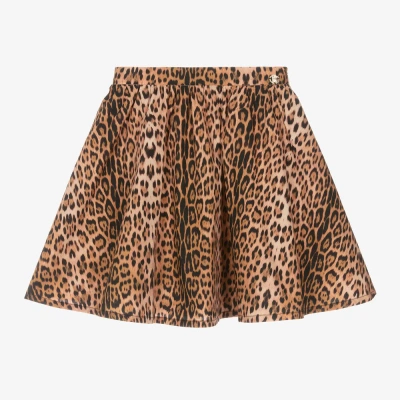 Roberto Cavalli Kids' Girls Beige Leopard Print Skirt