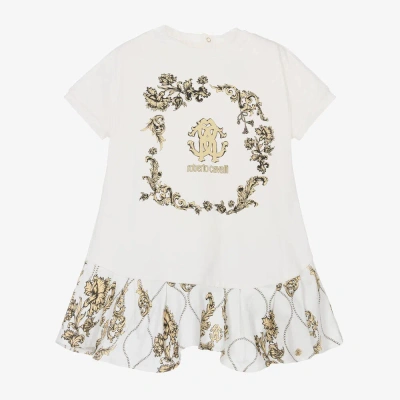 Roberto Cavalli Babies' Girls Cotton Jersey Arabesque Dress In Ivory