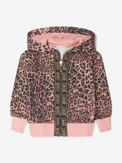 Roberto Cavalli Babies' Girls Cotton Leopard Print Zip Up Top 14 Yrs Pink