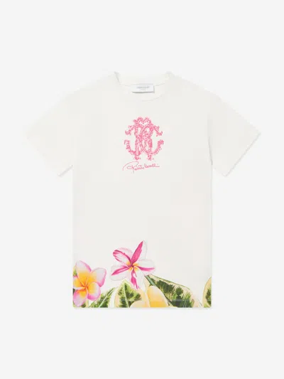 Roberto Cavalli Kids'  Girls Floral Logo Dress In White
