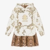 ROBERTO CAVALLI GIRLS IVORY ARABESQUE & LEOPARD DRESS