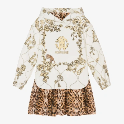 Roberto Cavalli Kids' Girls Ivory Arabesque & Leopard Dress