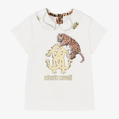 Roberto Cavalli Babies' Girls Ivory Cotton Arabesque T-shirt