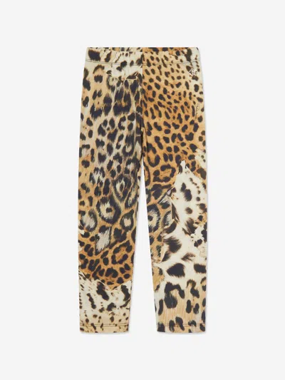 Roberto Cavalli Babies'  Girls Jaguar Skin Print Leggings In Brown