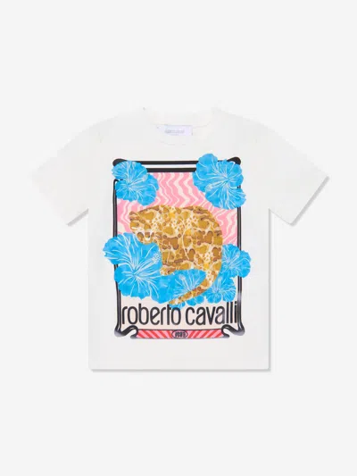 Roberto Cavalli Babies' Girls Jaguar T-shirt In White