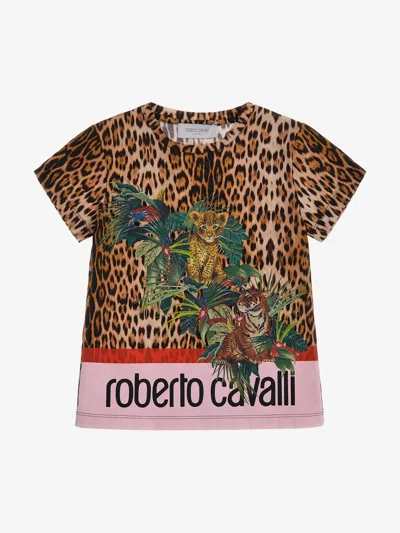 Roberto Cavalli Kids' Girls Leopard Heritage T-shirt In Brown