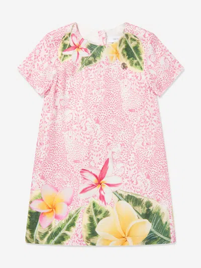 Roberto Cavalli Kids' Girls Silk Floral Dress In Pink