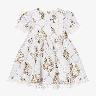 Roberto Cavalli Babies' Girls White Cotton Arabesque Dress