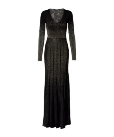 Roberto Cavalli Glitter Pleated Gown In Black