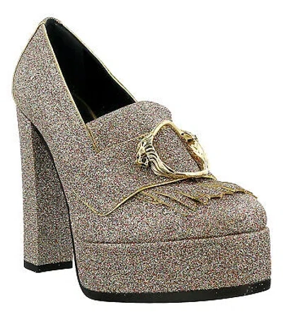 Pre-owned Roberto Cavalli Glitter Silver Gold Glitter Block High Heel -