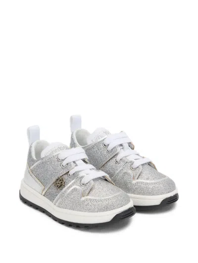 Roberto Cavalli Babies' Glitter-effect Logo-plaque Sneakers In Black