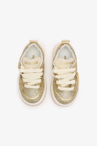 Roberto Cavalli Kids' Glittery Sneakers With Rc Monogram In Neutral