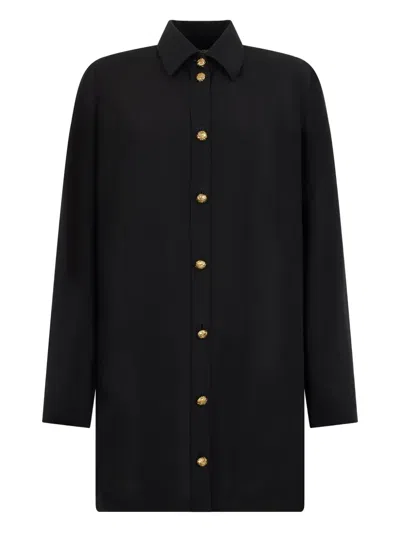 Roberto Cavalli Gold-button Shirt Dress In Black