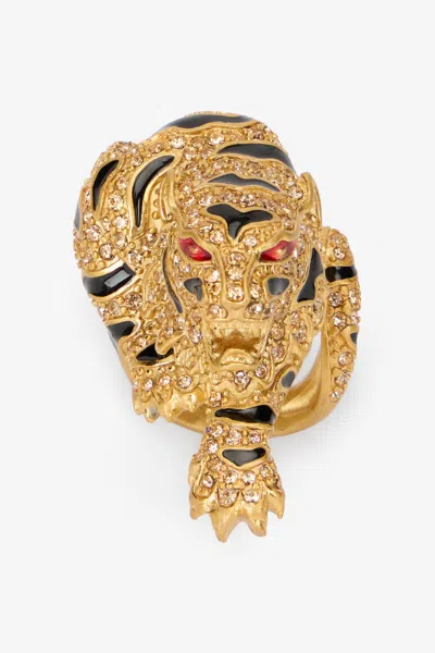 Roberto Cavalli Gold Crystal-embellished Roar Ring